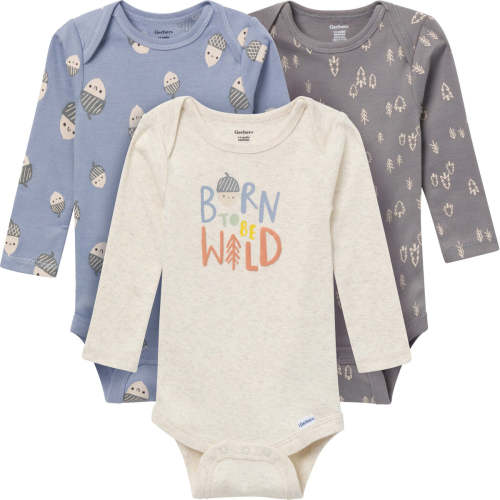 3-Pack Baby Boys Born To Be Wild Long Sleeve Onesies® Bodysuits – Gerber Childrenswear