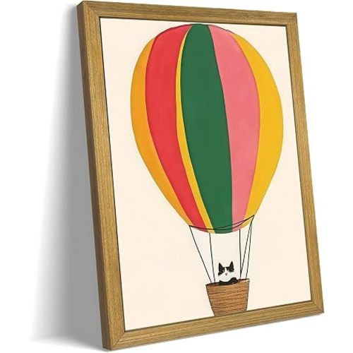 Wood Framed Canvas Wall Art, Baby Nursery Decor Paintings, Funny Boy Girl Room Wall Decor, Hot Air Balloon Print Poster, Cute Travel Adventure Artwork Kids Room Boys Bedroom Playroom 8x10 Inch