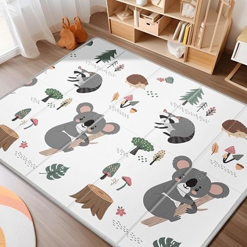 Baby Play Mat, PIGLOG Extra Large Foldable Play Mat for Babies and Toddlers, Infants, Upgraded Tear Proof Baby Crawling Mat, Reversible Waterproof Portable Playmat for Indoor Outdoor 71" x 79", Koala