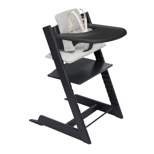Stokke ® Tripp Trapp ® Complete Black Wood Baby High Chair with Nordic Grey Cushion and Stokke Tray