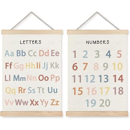 Supwhd Classroom Wall Decor, Numbers and Alphabet Educational Wall Art Poster, Alphabet ABC Numbers from 1 to 20 Poster Wall Decor for Toddler Kids Room Playroom Classroom, 12x16 Set of 2