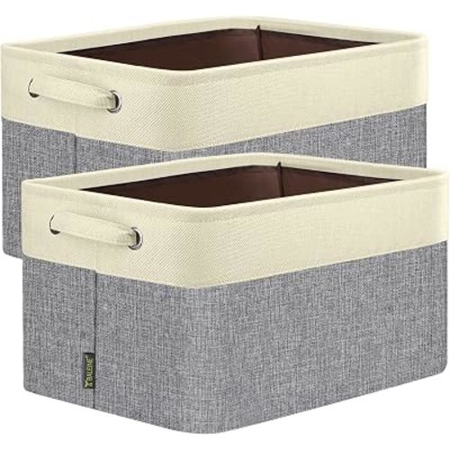 BALEINE 2 Pack Fabric Closet Storage Bins for Shelves, Linen Closet Organizers and Storage, Decorative Baskets for Organizing, Shelf, Clothes, Home, Office (Grey, 12"x8"x8")