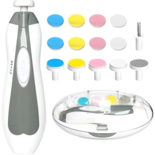 Baby Nail Trimmer Electric, 6 in 1 Baby Nail File Clippers Infant Grooming Kit Manicure Set for Toddler or Adults, Grey