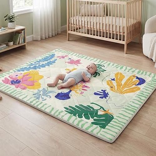 1.5" Thicker Baby Play Mat for Floor, 59x71 Removable & Machine Washable Cover Playpen Mat Softness Foam Mats, Easy-Clean Hygienic, Comfort Safety Kids Crawling Living Room (Dazzling World)