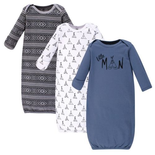 Yoga Sprout Baby Boys Cotton Long-Sleeve Gowns 3pk, Little Man, 0-6 Months