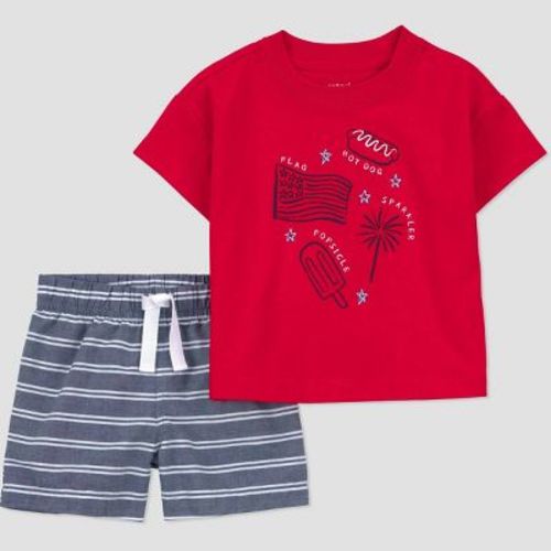 Carter's Just One You® Baby Boys' 4th of July 2pc Short Sleeve T-Shirt and Shorts Set - Blue/Red 18M