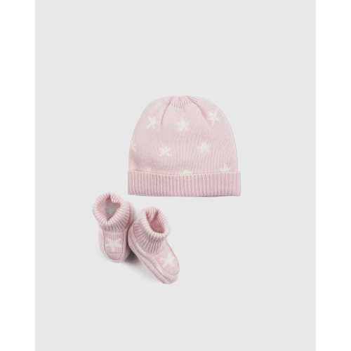 Washable Cashmere Beanie & Bootie Set - Baby in Minimal Pink