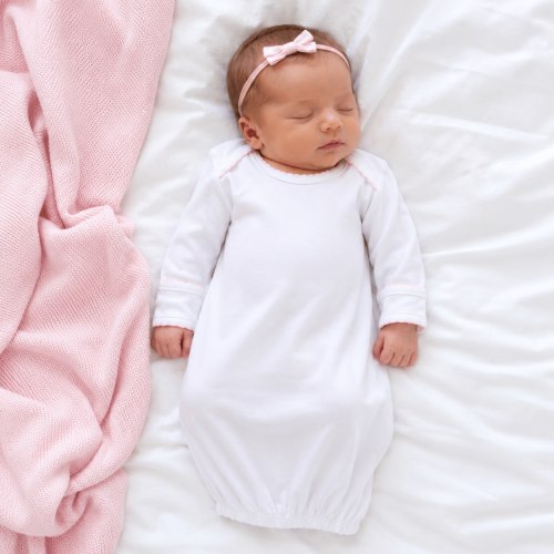 Essentials White Lap Gown with Pink Trim