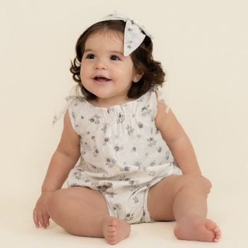 Organic Tie Shoulder Bubble Romper - Pastel Bloom