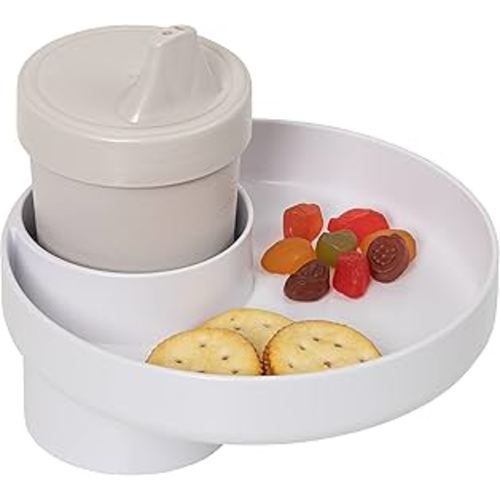 Travel Tray Round, USA Made Easily Convert Your existing Cup Holder to a Tray and Cup Holder for use in a Car Seat, Booster, Stroller, Golf Cart and Anywhere You Have a Cup Holder! White