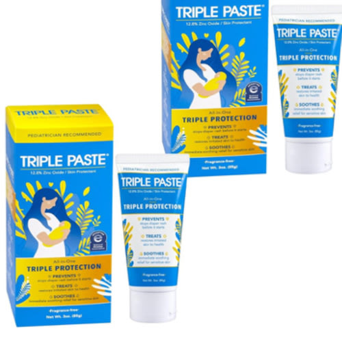 Triple Paste Diaper Rash Cream for Baby, 3 Oz (Pack of 2), Zinc Oxide Ointment Treats, Soothes & Prevents Diaper Rash, Pediatrician-Recommended & Hypoallergenic, Baby Essentials for Daily & Overnight