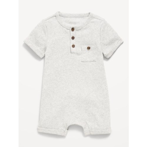 Printed Ribbed Henley Pocket One-Piece Romper for Baby