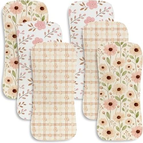 6 Pack Baby Burp Cloths for Girls Soft Cotton Large Burp Rags for Newborns Super Absorbent Spit-Up Cloths Vintage Floral and Plaid Pattern Extra Soft and Absorbent 9.8X19.6 inches