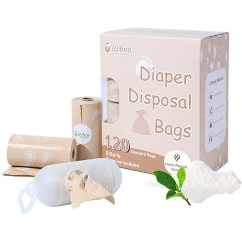 Amazon.com: USBOO Disposable Diaper Bags, 8 Refill Rolls / 120 Bags, Fresh Scent | Leak-Proof Diaper Trash Bags with Dispenser, Ideal for Home & On-the-Go, Soiled Diapers & Pet Waste