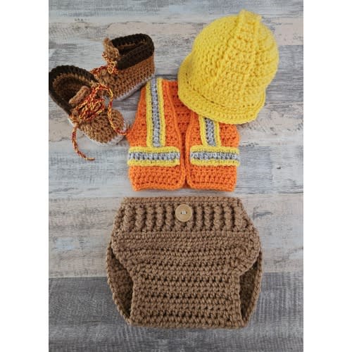 Construction Worker Baby Outfit – Handmade Crochet Photo Prop Set