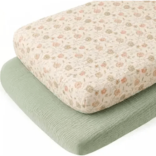 2 Pack Muslin Bassinet Sheets for Girl - 17” x 32”