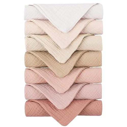 Konssy Baby Muslin Washcloths 7-Pack, 100% Cotton Baby Bath Washcloths, Soft & Absorbent Wash Cloths and Burp Cloths for Newborn Kids Girls & Boys, 11x11 inches