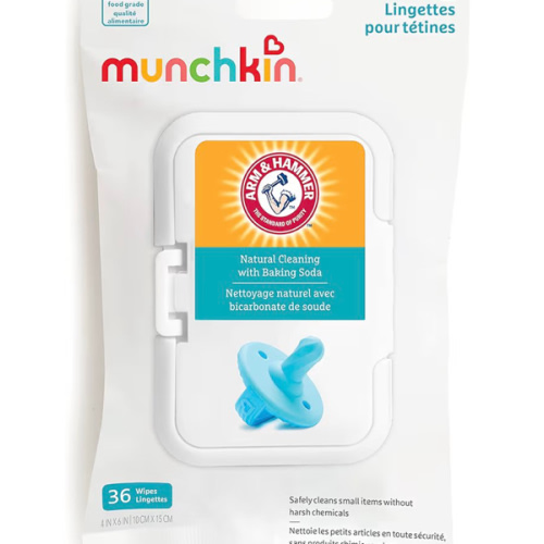 Munchkin Arm & Hammer Pacifier Wipes - Safely Cleans Breast Pump Parts and Feeding Essentials for Baby and Toddler, 1 Pack, 36 Wipes