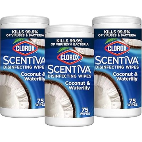 CLOROX Scentiva Disinfecting Wipes, Coconut and Waterlily, 75 Count (Pack of 3)