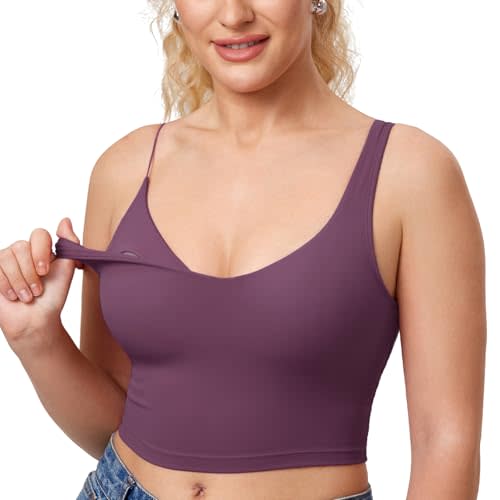 MOMANDA Women's Nursing Bras Longline Sports Breastfeeding V Neck Sleeveless Crop Tank Top with Built in Bra
