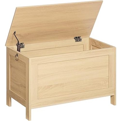 HOOBRO Toy Box, Retro Wooden Look Storage Chest with Safety Hinge, Entryway Storage Bench Supports 220 lb, 29.9 x 15.7 x 18.9 Inches Toy Chest Organizer, Easy Assembly (Natural) NL75CW01G1