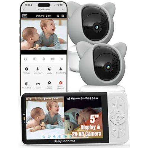 iFamily WiFi Baby Monitor with App – Smartphone Baby Monitor with 5" HD Monitor & 2K Camera, Night Vision, 2-Way Talk, Motion Tracking&Alerts, Temp Sensor, Lullabies,Secure WiFi Lock