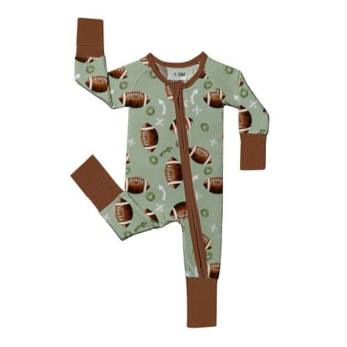 Baby Bamboo Fiber Zip-Up, Rugby Football Print Romper, All-Season Knit Fabric Skinny Fit With Zipper Detail, Baby Girl Boy Spring Winter Autumn Clothes, Perfect For Outdoor Christmas Gift.