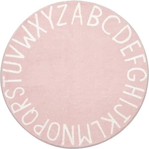 Topotdor Round ABC Area Rug,96 Inch Soft Floor Carpet,Pink