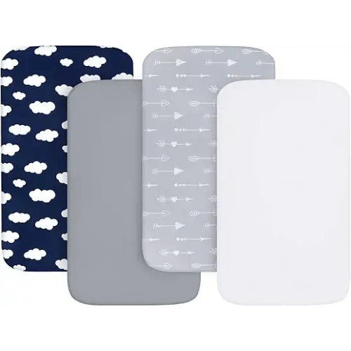 Baby Bassinet Sheets 4 Pack Compatible with 33" x 20" Mika Micky, Baby Delight, Dream On Me, AMKE and Other Rectangle Bassinet Mattress, Ultra Soft & Skin Friendly, Washer & Dryer