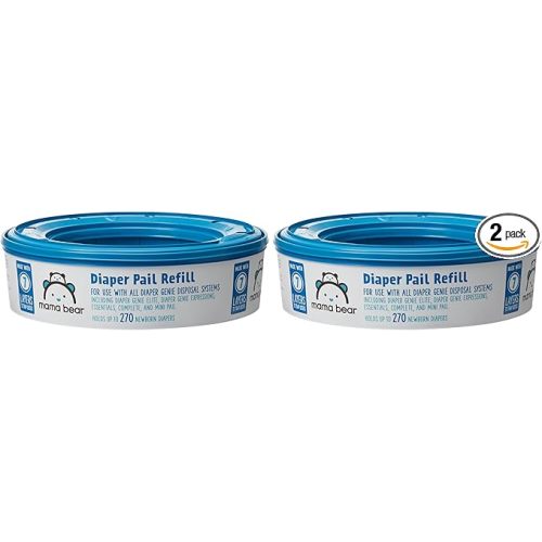 Amazon Brand - Mama Bear Diaper Pail Refills for Genie Pails, Odor Control, Unscented, 270 Count, 2-Pack