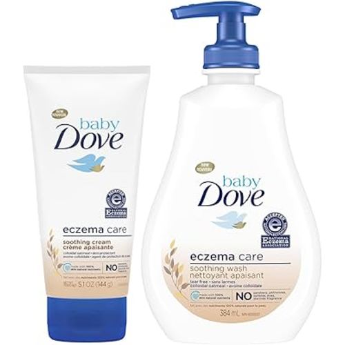 Dove Baby Skin Care Bundle – Colloidal Oatmeal Derma Care Soothing Wash & Eczema Care Soothing Cream, Fragrance Free (2 Piece Set)
