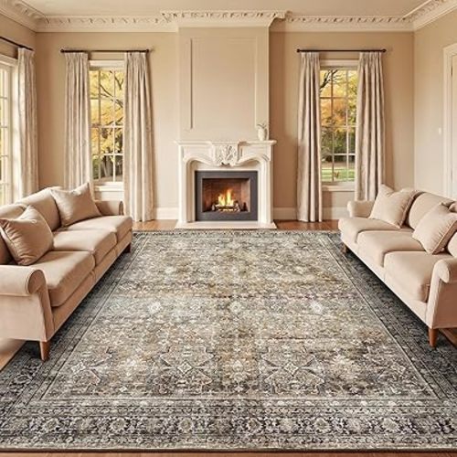 Lofus 8x10 Area Rug for Living Room,Brown Washable Large Rugs with Non-Slip Backing,Soft Neutral Carpets for Bedroom Dining Room Home Office Indoor Nursery