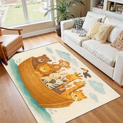 4x5 Boho Rug Rugs for Living Room Rugs for Entryway Noah s ark Animals Flood Realistic Watercolor Paint Paper Bedroom Rug Door Mat Nursery Room Decor Rainbow Carpets