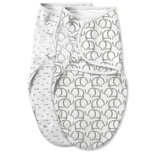 SwaddleMe Original Swaddle Blanket - Newborn Soft Luxe Edition Fabric with Easy Change Zipper - Ellie 2 Pack Grey Elephant and Triangle Prints Size Small (0-3 Months)