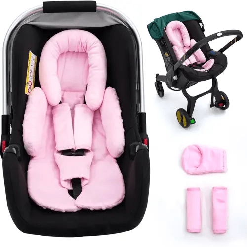 Infant Car Seat Insert with 3 Shoulder & Crocth Covers, Thickened Carseat Head and Body Support for Infant, Reversible Baby Car Seat Cushion for Boys Girls, Soft Mink Dot Newborn Insert for Preemie