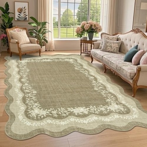 Garvee Surrounding Floral Border Scalloped Area Rug