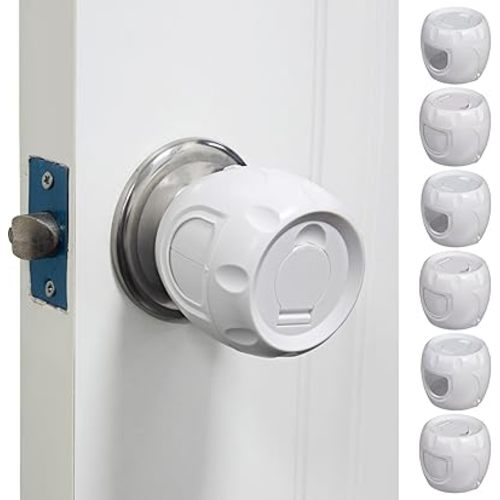Baby Safety Door Knob Covers,(6 Pack) Baby Proof Door Handle Covers,Door Knob Child Proof Lockable Design,Door Handle Lock Cover,Suitable for homes, living rooms, and bedrooms Child door lock (white)