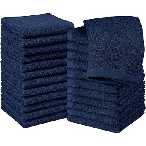 Utopia Towels 24 Pack Cotton Washcloths Set - 100% Ring Spun Cotton, Premium Quality Flannel Face Cloths, Highly Absorbent and Soft Feel Fingertip Towels (Navy)