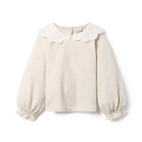 Girl Cream Heather Eyelet Collar Sweatshirt by Janie and Jack