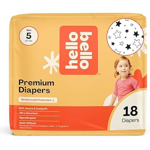 Hello Bello Diapers, Size 5 (27 lbs) Superstars, 18 Count of Premium Disposable Baby Diapers, Hypoallergenic with Soft, Cloth-Like Feel