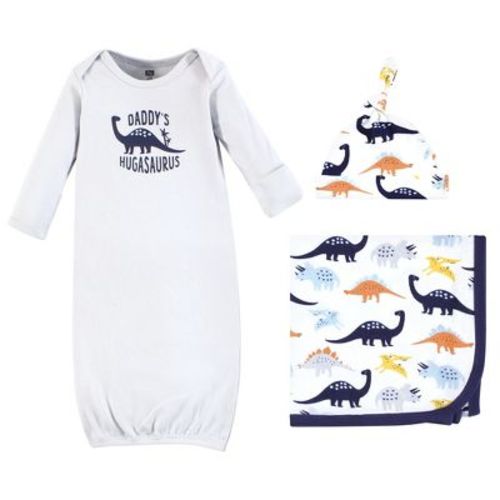 Hudson Baby Infant Boy Gown, Swaddle Blanket and Cap or Headband, Hugasaurus, 0-6 Months