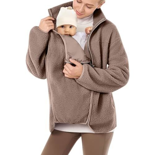 Women Fleece Zip Up 2 in 1 Baby Wearing Jacket Maternity Winter Coat Thicken Baby Wearing Clothes