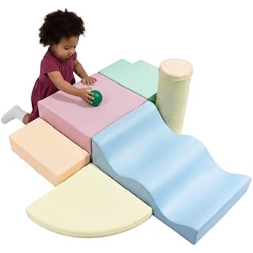 IGLU Soft Play Explorer Set 6 Forms Equipment Climb and Crawl Playground Baby and Toddler 1-3 Years (Light Pastel)