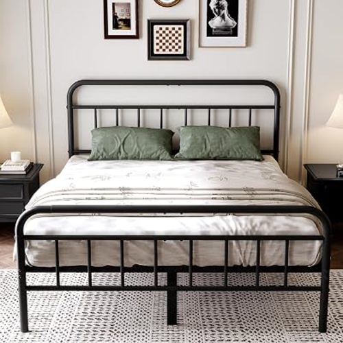 14Inch Metal Bed Frame,King Size Bed Frame with Storage Space,Heavy Duty Sturdy Mattress Foundation,Easy Assembly,No Box Spring Needed,King