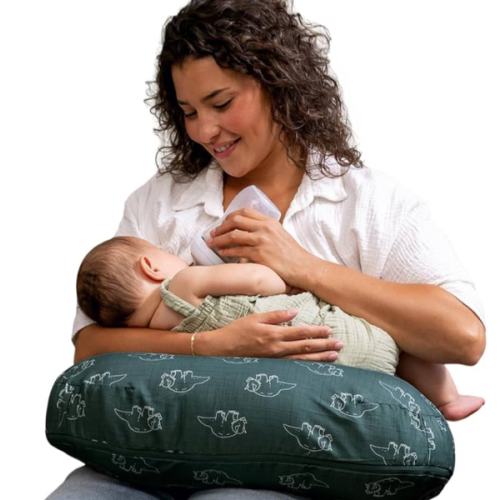 Boppy Nursing Pillow - Firm, Ergonomic U-Shaped Bottle and Breastfeeding Pillow with High Lift for Comfort and Support, Spacious Surface - Forest Green Dinos