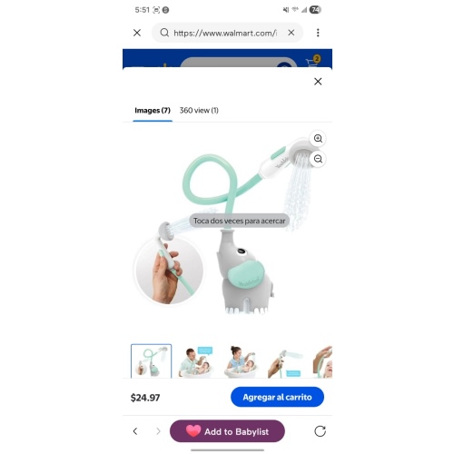 Yookidoo Turquoise Elephant Baby Shower Head and Rinser for Newborns in Tub or Sink