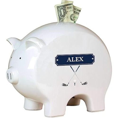 My Bambino Personalized Ceramic Piggy Bank | Piggy Bank Newborn Ceramic Gift (Golf) | Custom Name Kids Coin Bank | Keepsake Baby Shower & Birthday Gift