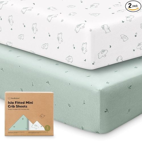 Pack and Play Sheets Fitted - 2-Pack Mini Crib Sheets for Pack N Play Mattress 38x26, Soft & Cozy, Neutral Toddler Playard Bedding, Snug Fitted Mini Baby Crib Mattress Cover Boy, Girl (Bunnies)