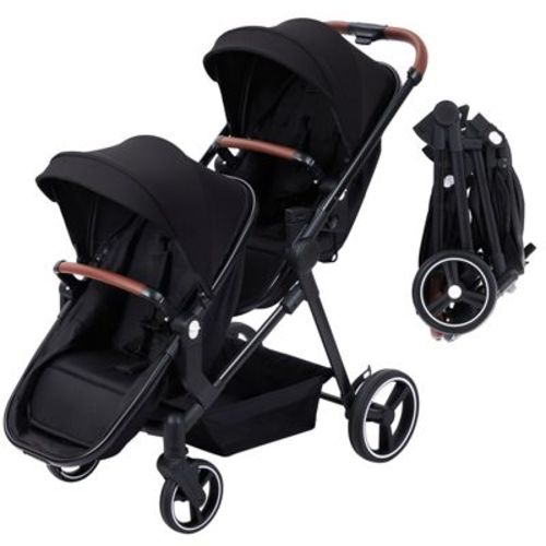 COZONY Reversible Tandem Double Stroller, One-Hand Fold, 2 Seats for Infant & Toddler, Multi-Mode Lightweight (black)
