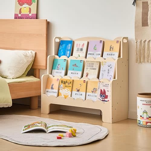 3 Tier Wood Bookshelf for Kids Montessori Book Shelf for Kids Room Playroom Nursery Classroom Living Room Book Case Wooden Storage Shelf Natural (29.5" L x 10.6" W x 27.5" H)